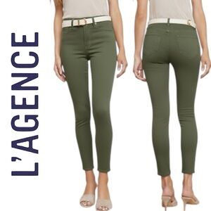 L’AGENCE Margot Crop Skinny Jeans Ivy Green High-Rise Coated Stretch Denim Sz 27